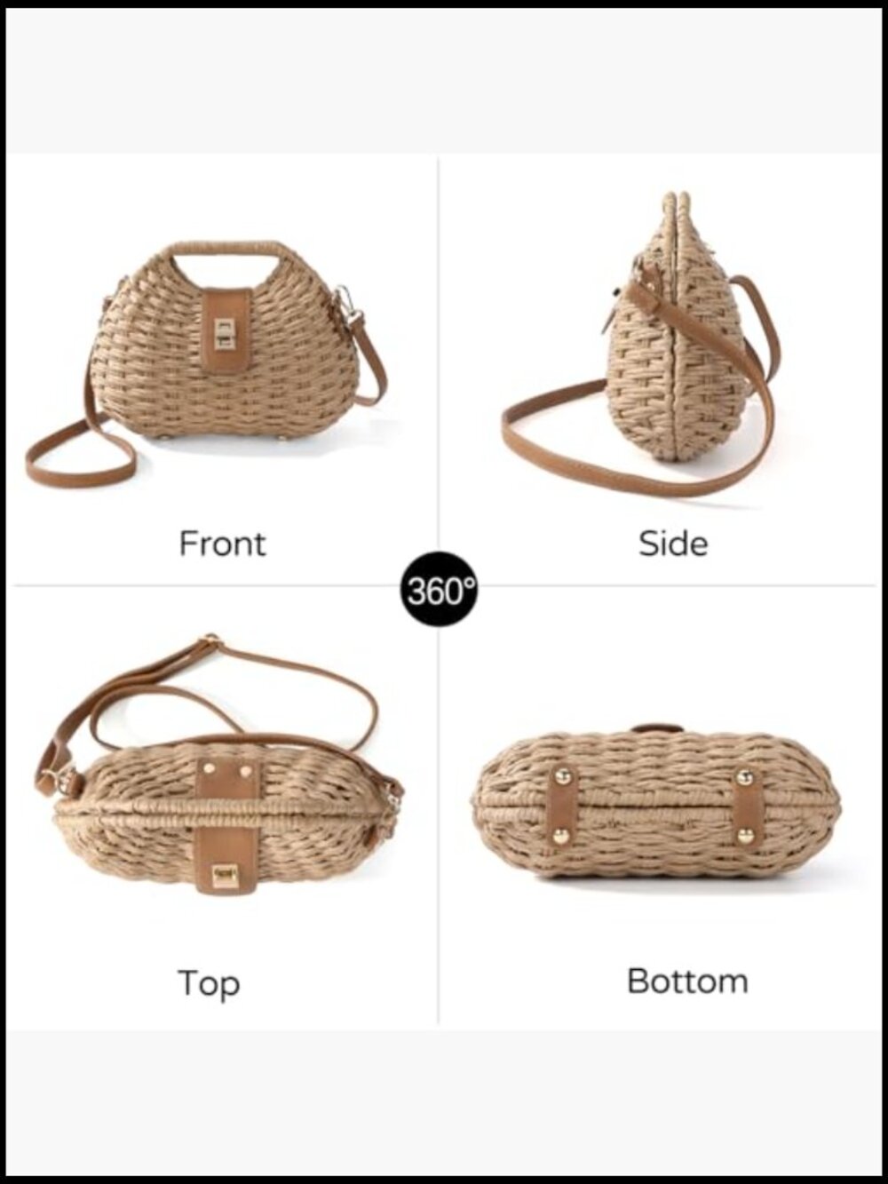Boho Straw Clutch Crossbody Bag Adjustable Strap Summer Beach Purse Elegant - Picture 4 of 7